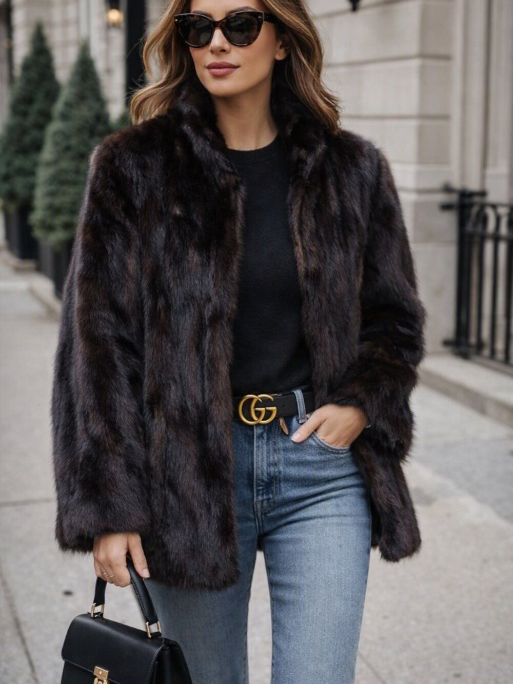 Classic Women's Dark Brown Real Fur Jacket